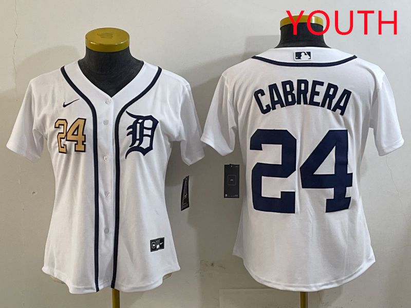 Youth Detroit Tigers #24 Cabrera White Game 2025 Nike MLB Jersey style 2